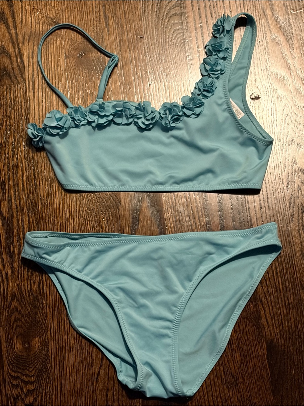 ZARA Girls Size 13/14 Light Blue Floral Bikini Set